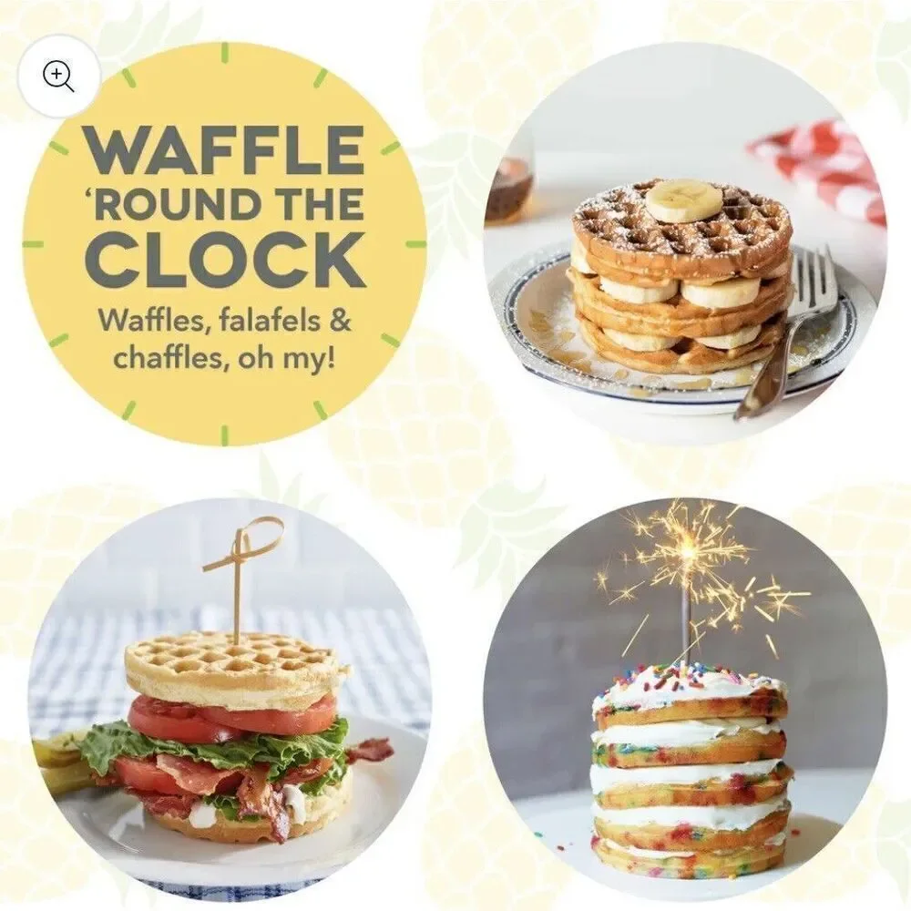 NWT in Box Gorgeous Dash White Yellow Pineapple Mini Waffle Maker w/Recipe Book